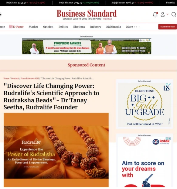 press release sample- Business-Standard: Rudralife