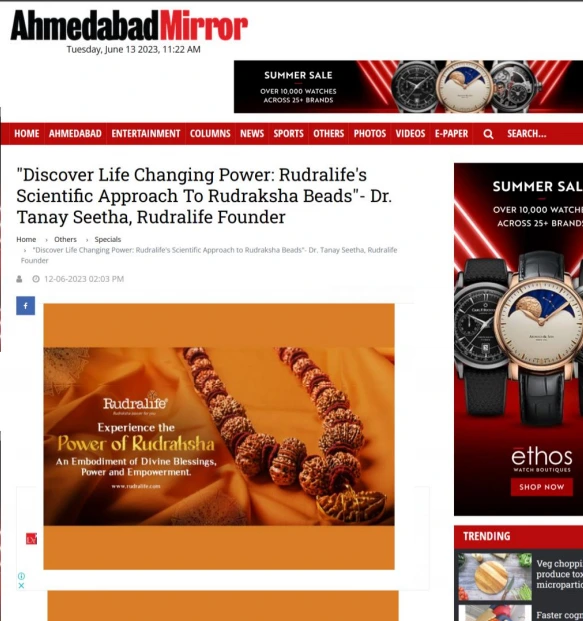 press release sample- Ahmedabadmirror: Rudralife